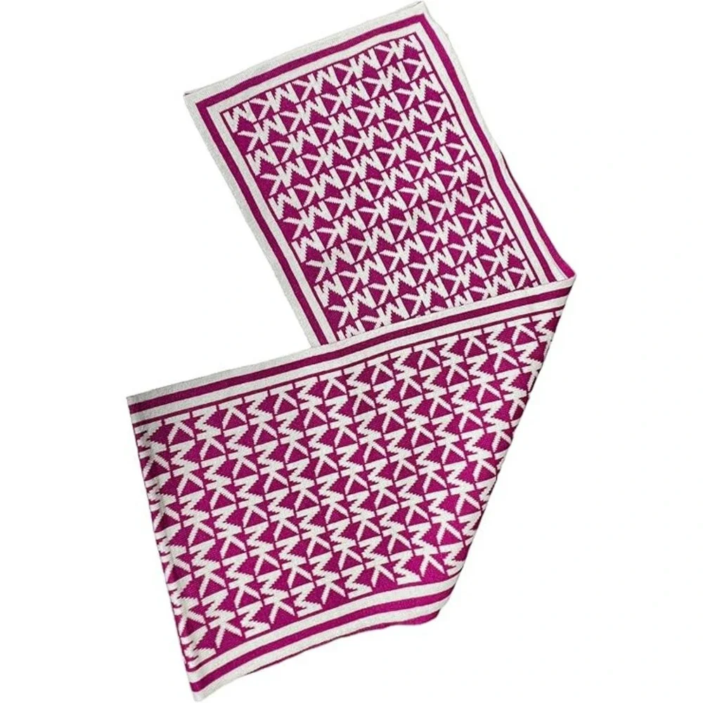 Michael Kors Scarf Women OS Pink Excellent MK Monogram Logo Knit Winter Wrap